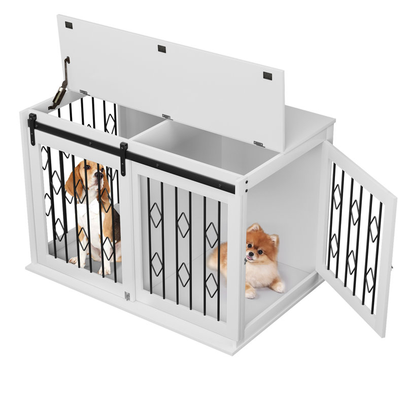 Tucker Murphy Pet Tucker Murphy Pet Large Dog Crate Furniture W Sliding Barn Door Wooden Indoor Dog Kennel W Flip Top 39.4 Heavy Duty Modern Pup